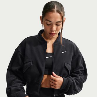 Nike Womens One Therma-FIT Fleece Bomber Jacket in Black | IO1048-010