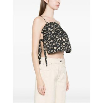 R13 Floral Print with Side Ties Tank Top - Black