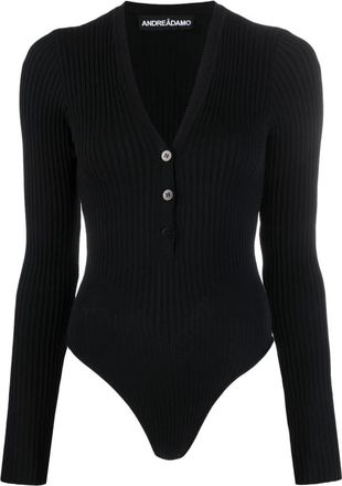 ADĀMO Andrea Adamo Lange mouwen Ribgebreide Bodysuit - Dames - Bodies - Zwart - XS - Polyester - Tops