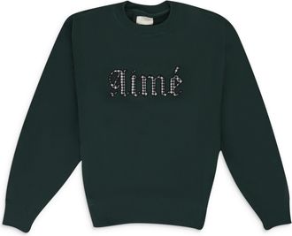 Aim&eacute; Leon Dore Green Houndstooth Applique Crewneck Sweatshirt