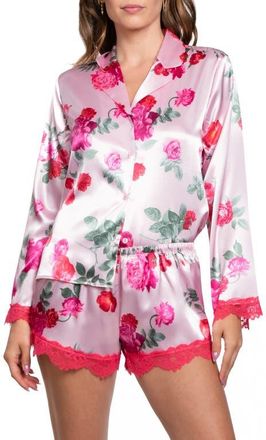 In Bloom by Jonquil Alyssa Lace Trim Long Sleeve Satin Shorts Pajamas in Light Pink at Nordstrom, Size X-Small