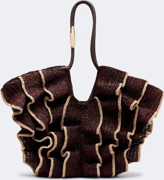 Zimmermann Goldentime Medium ruffled raffia tote bag