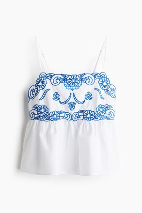 H&M Besticktes Tr&auml;gertop - Weiss/Blau Gemustert