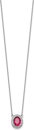 Diamond2Deal 14k White Gold Diamond and Oval Ruby Pendant Necklace