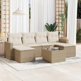 vidaXL Vidaxl - Set Sof&aacute;s De Jard&iacute;n 7 Piezas Y Cojines Rat&aacute;n Sint&eacute;tico Beige