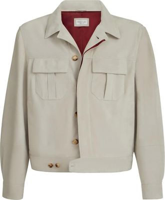 Brunello Cucinelli Su&egrave;de jack met knopen - Beige