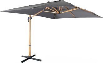 Sweeek Parasol desplazado rectangular 3x4m, m&aacute;stil efecto madera, gris