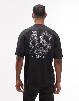 AllSaints Mixtape - T-shirt nera con logo e stampa sul retro-Nero