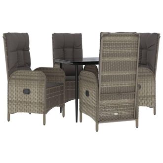 vidaXL Set Comedor Jard&iacute;n 5 Pzas Y Cojines Rat&aacute;n Sint&eacute;tico Negro Gris Vidaxl