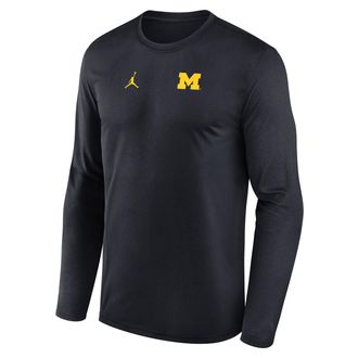 Nike Jordan Mens Michigan Sideline Legend Small Logo Jordan Brand Dri-FIT College Long-Sleeve T-Shirt in Blue | 0JTJ4FAMWN-HE3