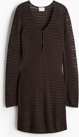H&M Pointelle-knit Dress in Dark Brown at Nordstrom, Size Xx-Small