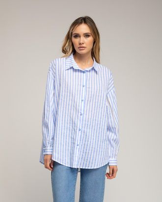 Tantra Losvallende gestreepte blouse met geschulpte rand aan de mouw