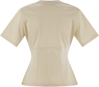 Moncler Womens Cotton T-shirt With Handmade Beads - Ivory - Size Medium