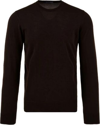 Drumohr Merino wollen trui - Heren - Ronde hals truien - Bruin - L - Wol - Truien & Vesten