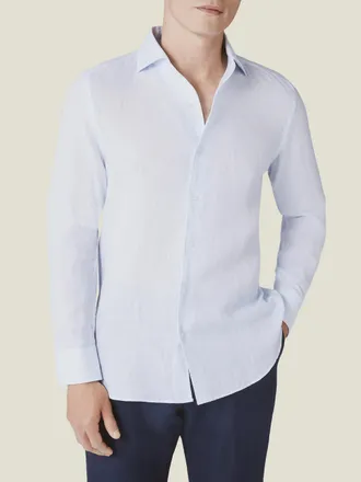 Luca Faloni Ice Blue Linen Portofino Shirt