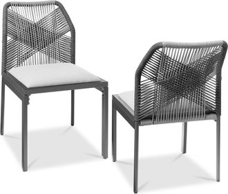 Best Choice Products Set of 2 Indoor/Outdoor Aluminum Woven Side Dining Chairs w/ All-Weather Rope - Charcoal/Graphite