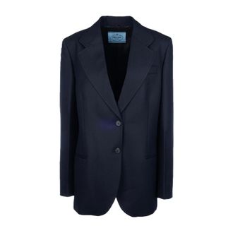 Prada Blazers, female, Blue, Size: M Single-breasted Chevron Jacket