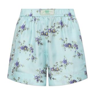 Ganni Short Shorts, female, Blue, Size: XS Shorts in Printed Silk