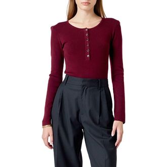 endless rose Shoulder Pad Rib Knit Top in Maroon at Nordstrom, Size Large