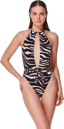 Gottex Nambiti High Neck Halter Cut Out One Piece in Safari at Nordstrom, Size 10