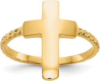 Diamond2Deal 14k Yellow Gold Polished Textured Cross Ring