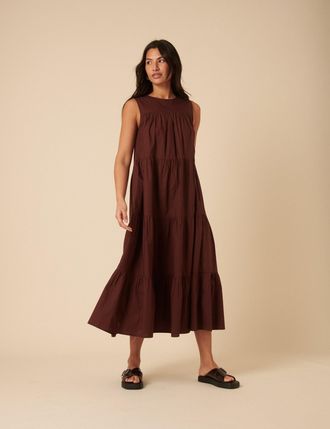 Nobody's Child Brown Tiered Rosalind Midi Dress