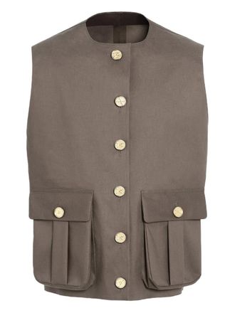 Barrie button-fastening sleeveless jacket - unisex - Cotton - L - Brown