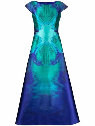 Alberta Ferretti butterfly-print A-line gown - women - Silk/Polyester/Cupro - 40 - Blue