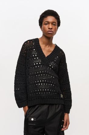 Ganni Crochet V-neck Jumper in Black Size Small/Medium Womens