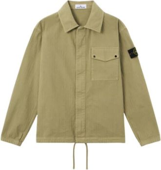 Stone Island Licht Katoenen Overshirt - Heren - Zomerjassen - Groen - L - Katoen - Jassen