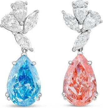 Diana M. Jewels 14kt White Gold 15cts Lab Grown Blue & Pink Diamond Drop Earrings