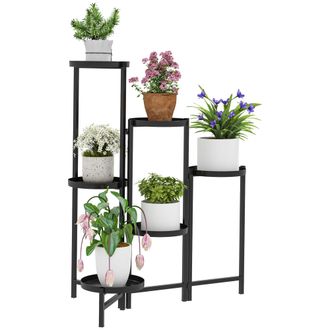 OUTSUNNY 3 Tier Foldable Corner Plant Stand for Indoor Outdoor - Black | TJ Hughes