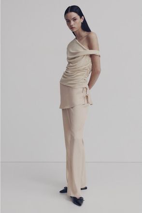 H&M Skirt-layered Satin Trousers in Light Beige at Nordstrom, Size 12