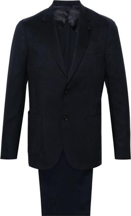 Lardini Blue Wool Twill Suit with Brooch