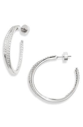 Nordstrom Pav&eacute; Double Hoop Earrings in Clear- Silver at Nordstrom