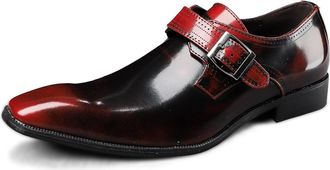 Generic Dress Oxford for Men Slip On Monk Strap Square Toe Vegan Leather Non Slip Block Heel Anti-Slip Rubber Sole Casual(Red,10.5 UK)