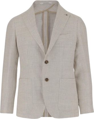 Tagliatore Linnenmengsel Enkelbreasted JAS MET Houndstooth Patroon - Heren - Blazers - Beige - XL - Linnen - Jassen