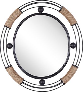 Beliani Beliani - Espejo De Pared Madera Clara Redondo 60 Cm Marco Madera Maciza Hecho A Mano Geom&eacute;trico R&uacute;stico Moulins