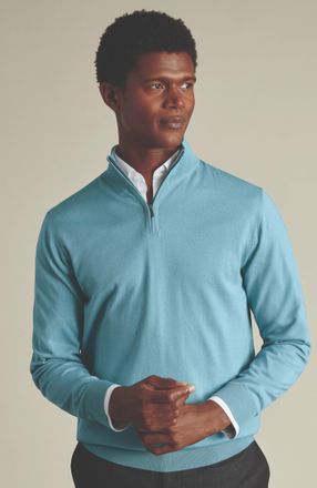 CHARLES TYRWHITT Merino Zip Neck Long Sleeve Sweater
