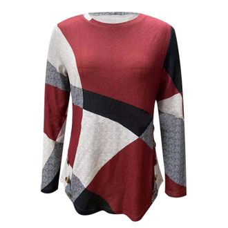 Generic Colour Blocking Tops for Women Ladies Lightweight Jumpers Casual Crew Neck Tops Ladies Summer Blouses Elegant Casual T Shirts Sweaters Spring Autumn W