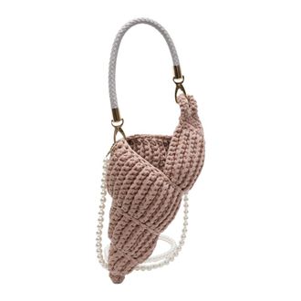 Generic Handwoven Seashell Bag with Pearl Chain Conch Clutch Purse Crochet Bag (Pink)