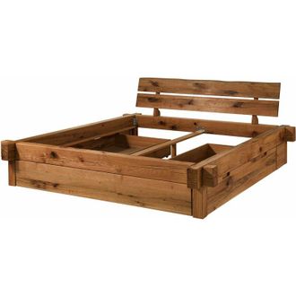 Massivmoebel24 jangali 304 Letto matrimoniale a travi in legno di cerro - 2 cassetti - oliato / tabacco 200x200