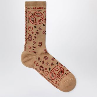 Alanui Calzini con motivo bandana in misto cotone beige