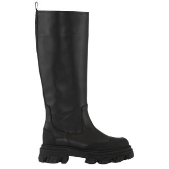 Ganni Womens Cleated High Tubular Boots In Black