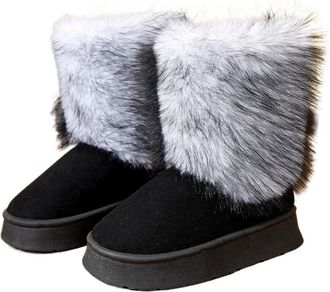 Generic Womens Snow Boots Chunky Sole Ankle Booties Suede Upper Fur Lined Mid-Calf Winter Shoes For Cold Weather(Black,7.5)