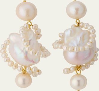 Completedworks Carvings 18K Gold Vermeil Earrings with Baroque and Freshwater Pearls