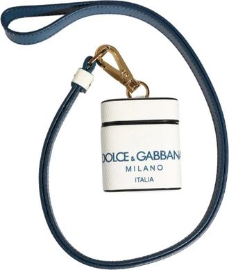Dolce & Gabbana Kalfsleer Logo Flip Houder Strap Air Pods Case - Dames - Telefoonaccessoires - Wit - ONE Size - Leer - Accessoires