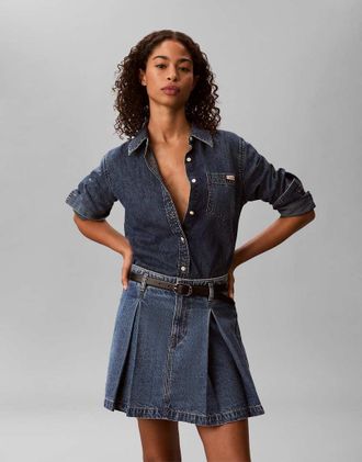 Calvin Klein Jeans Minigonna a pieghe in denim blu medio