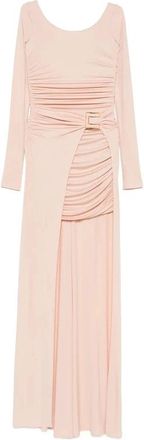 Elisabetta Franchi Gekreukt jurk met logo gesp en asymmetrische zoom - Dames - Avondkleed - Roze - XS - Kleedjes