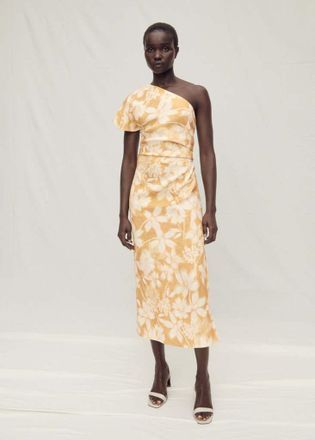 Mango Vestito lino asimmetrico floreale mostarda - Donna - XS - MANGO